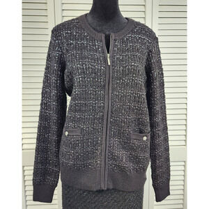 Boston Proper Small Black wool blend tweed knit cardigan